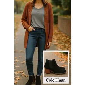 Cole Haan Suede Ankle Boots Women’s 7.5B Black – Stacked Heel, Slip-On, Style 21